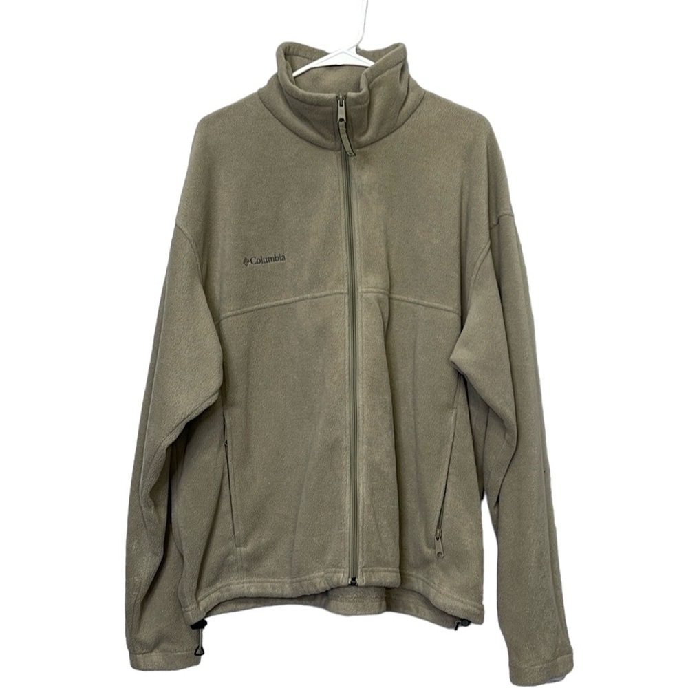 Columbia Full Zip Fleece Mock Neck  Jacket Mens Size XL Beige Polyester
